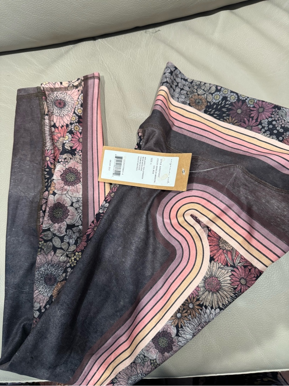 Niyama Sol Floral & Stripe Leggings in Pink, Brown, Cream